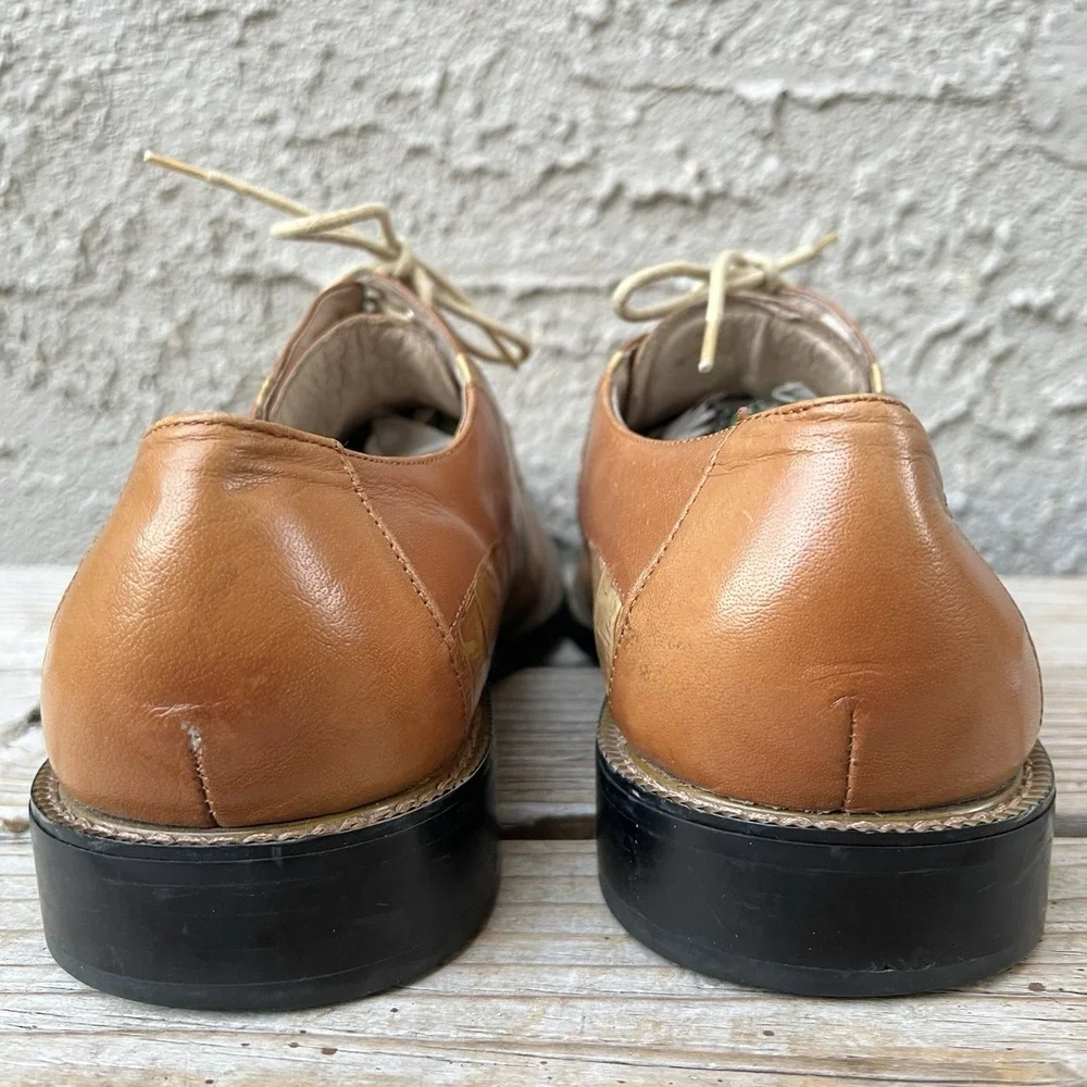 Stacy Adams Dress Shoes Men Size 11 Brown Crocodile Leather Oxford Gators